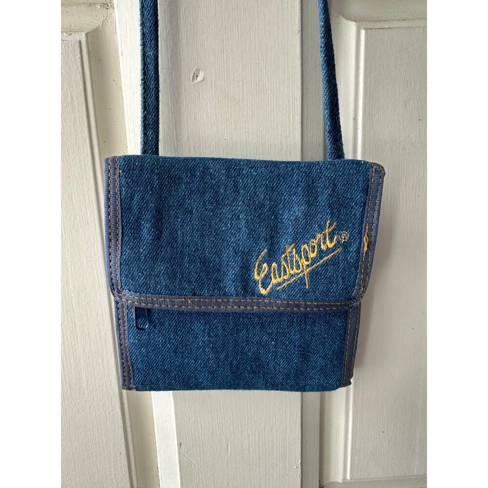 Vintage Eastsport Denim Folded Flap Hook Loop Closure Crossbody Wallet Bag